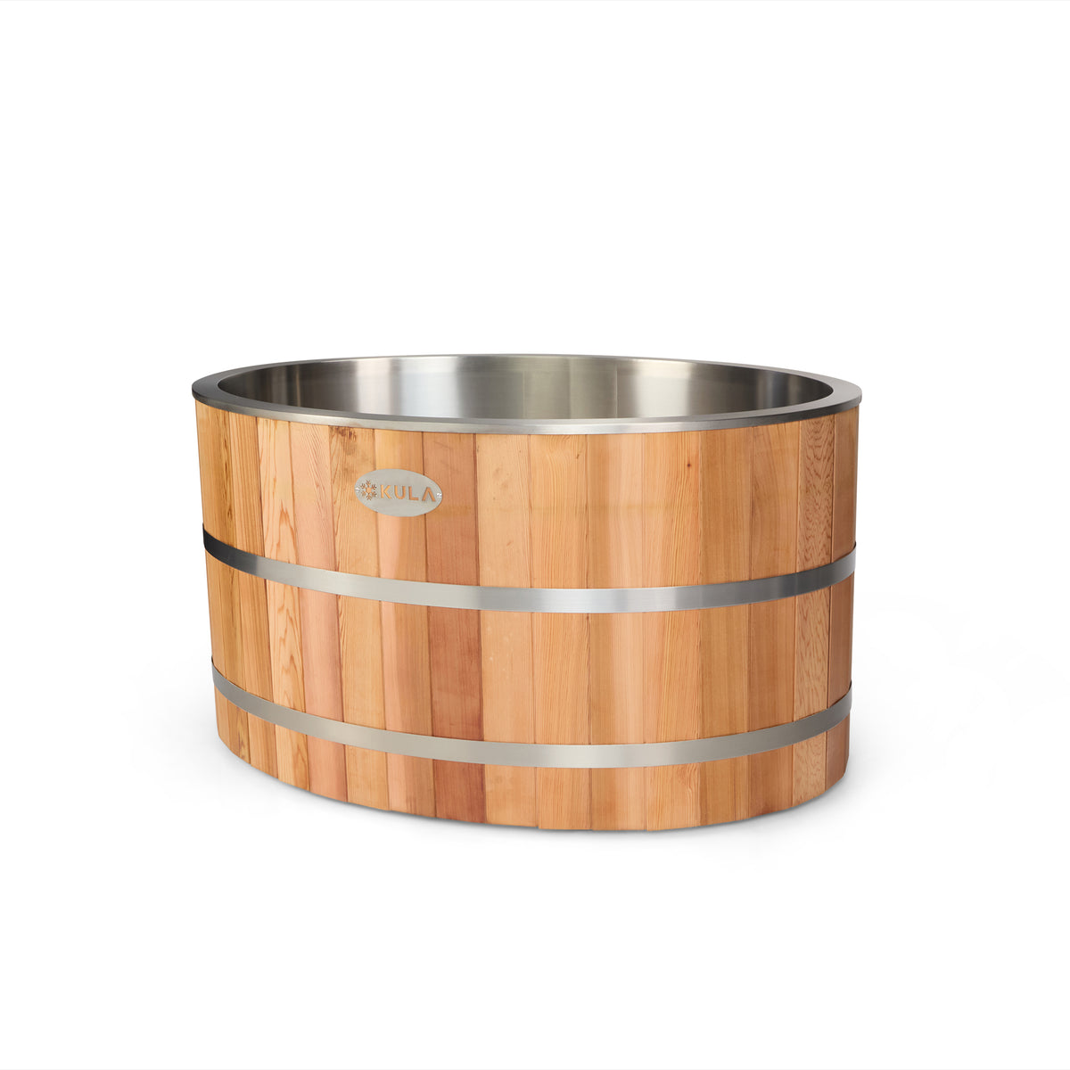 KULA Epic Oval Standard red cedar cold plunge, side view