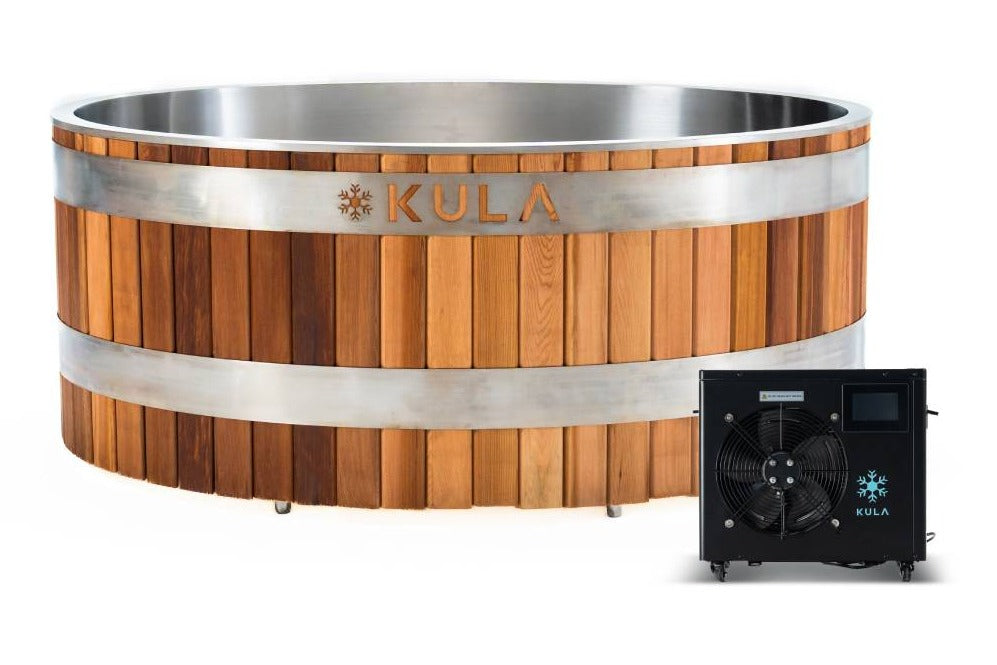 KULA Epic Oval XXL Red Cedar cold plunge with Super Chiller