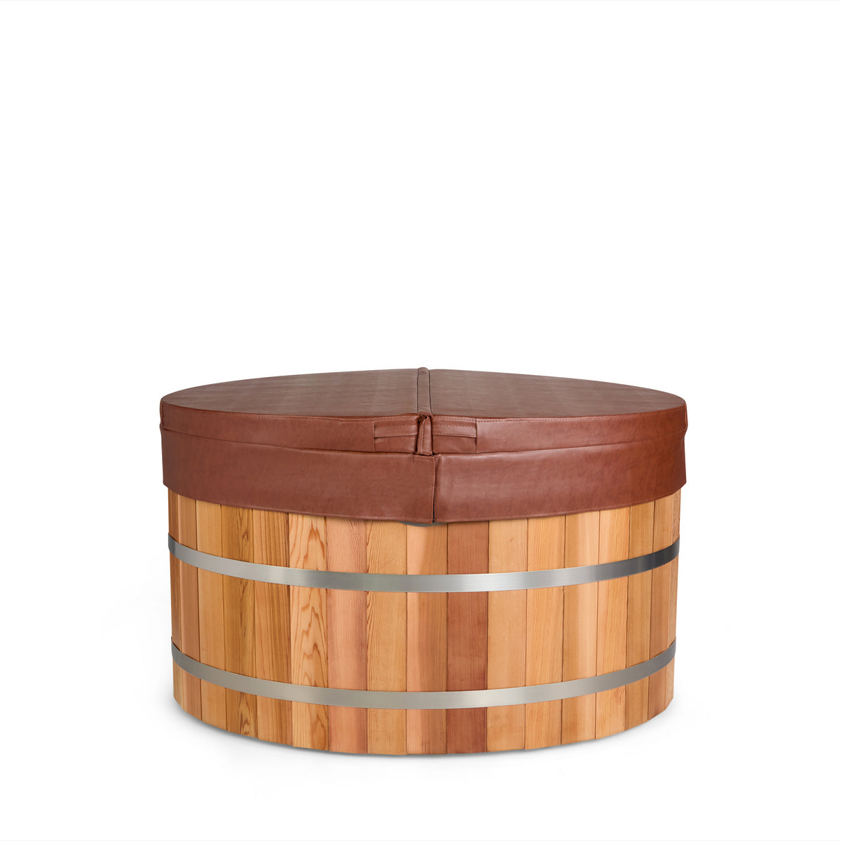 KULA Epic Oval Standard red cedar cold plunge with insulated lid
