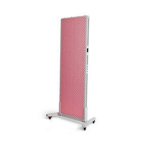 KULA THRYV Full-Body Red Light Therapy Panel on floor stand, switched on