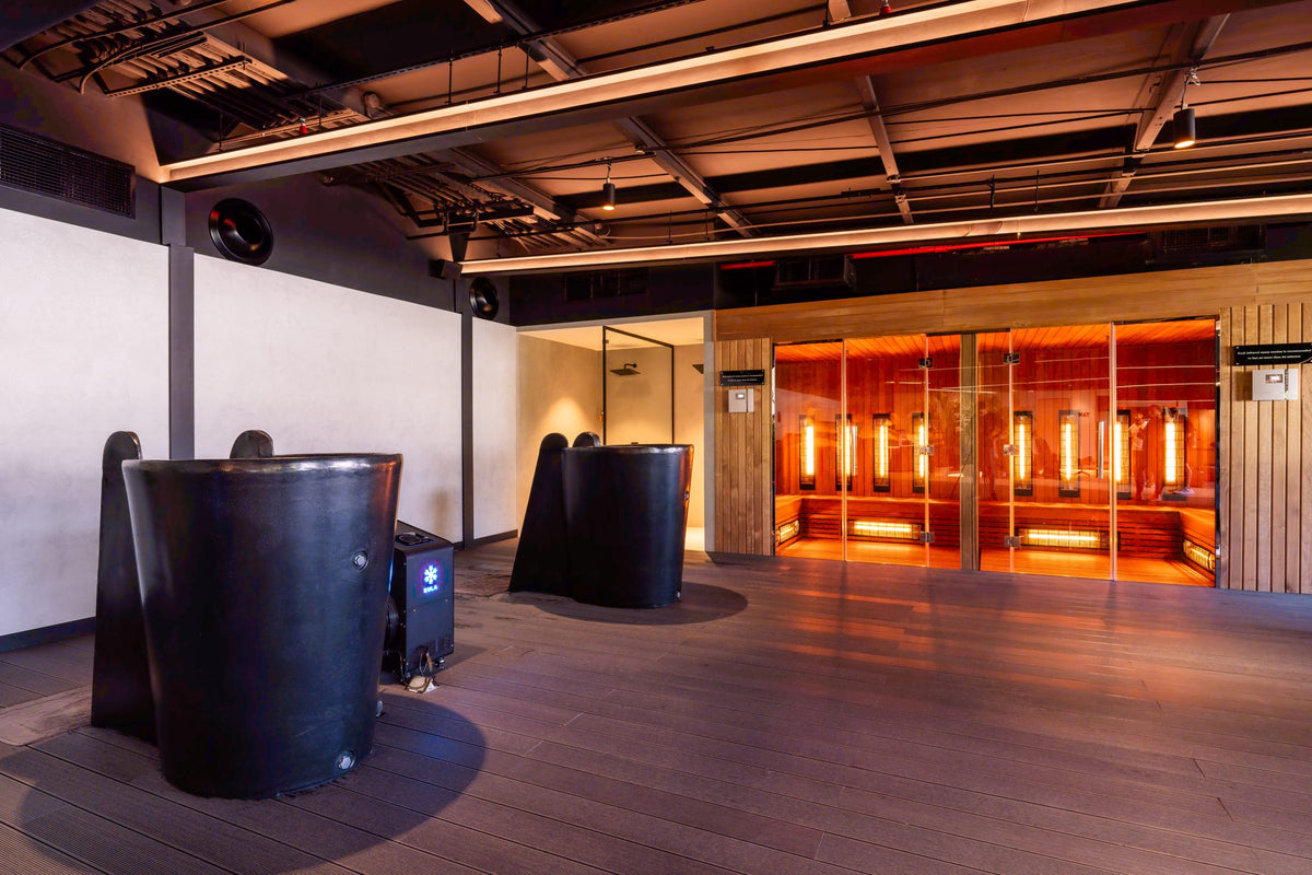 KULA cold plunges next to infrared saunas at Train SF, Dubai