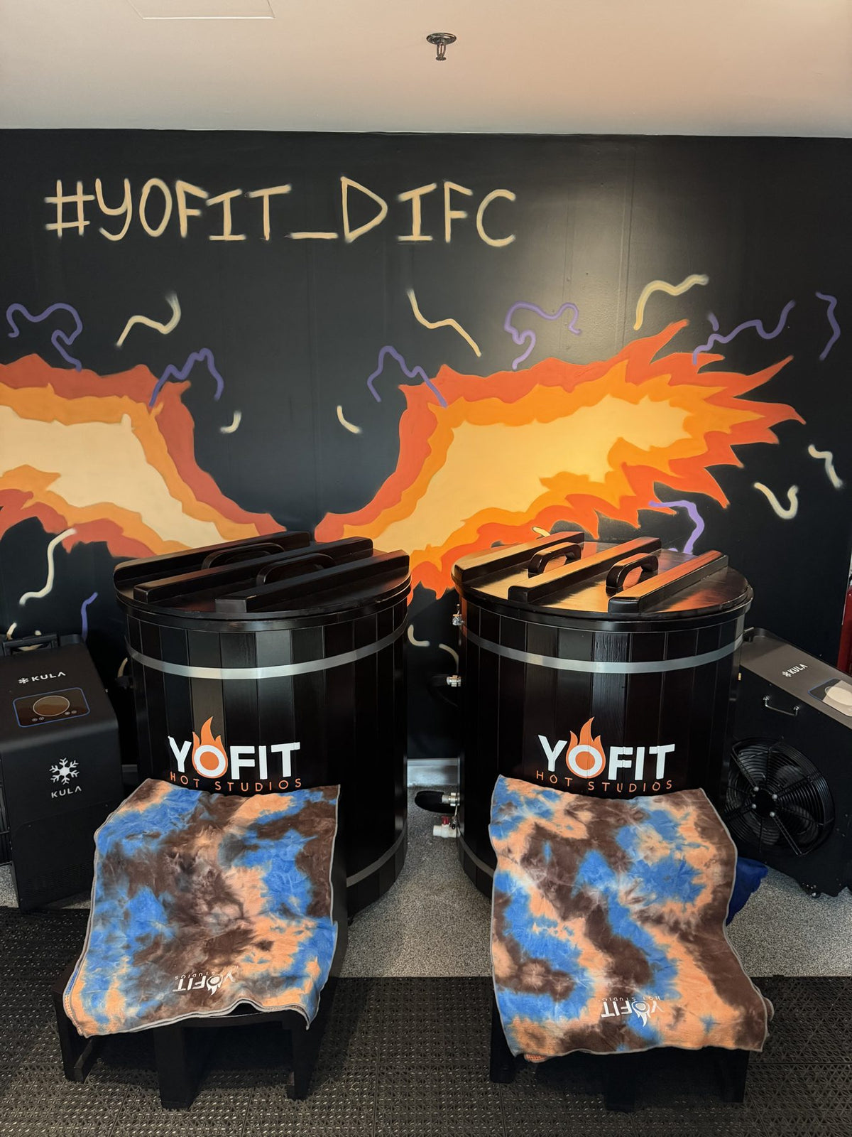 YOFIT branded KULA barrel cold plunges at YOFIT DIFC, Dubai
