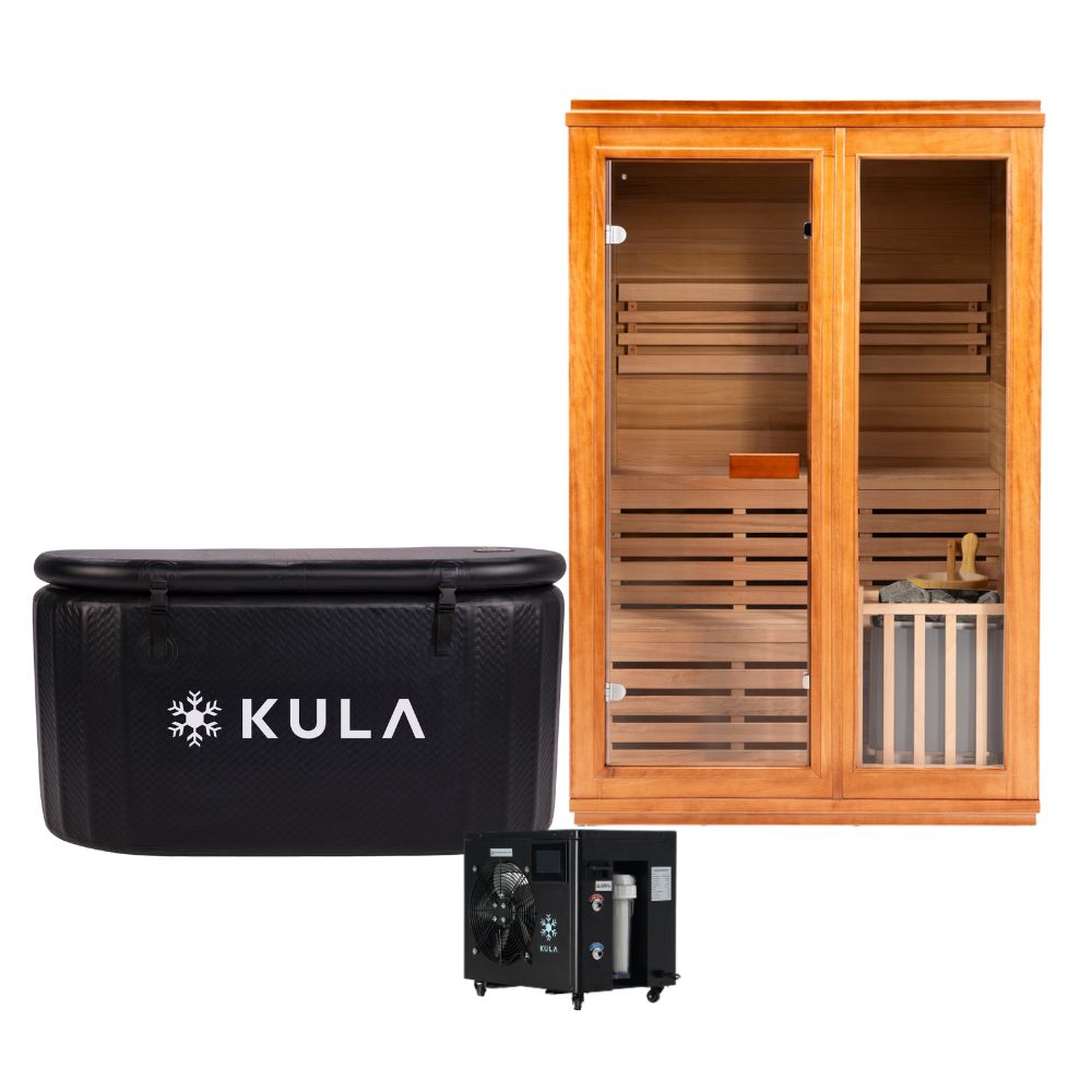Inflatable_The Oval Plunge Pro Ice Bath_Black_1.5 HP Super Chiller_Traditional Wooden Sauna