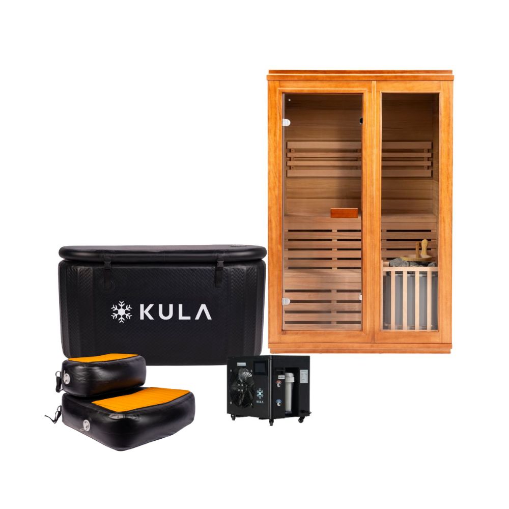 Inflatable_The Oval Plunge Pro Ice Bath_Black_1.5 HP Super Chiller_Traditional Wooden Sauna_Kula Recovery Steps
