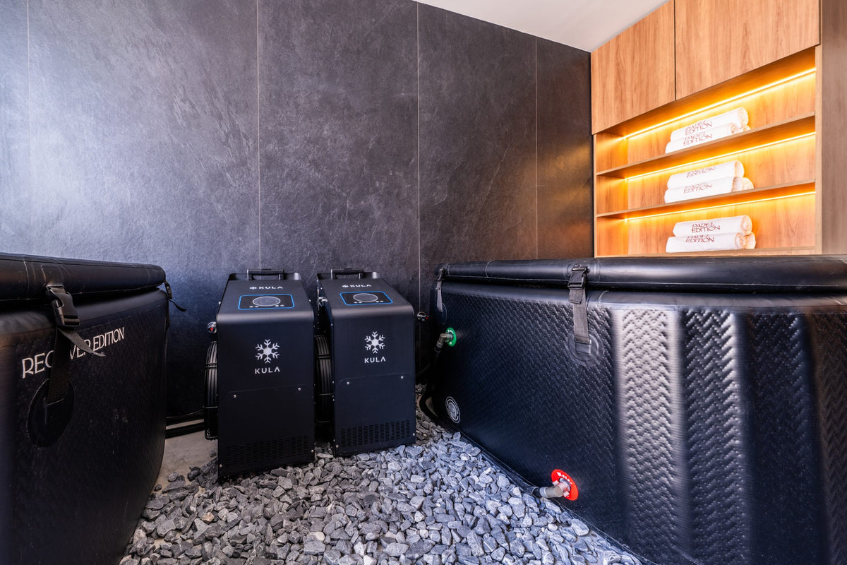 Twin KULA Super Chillers powering commercial cold plunges at a padel club, Dubai