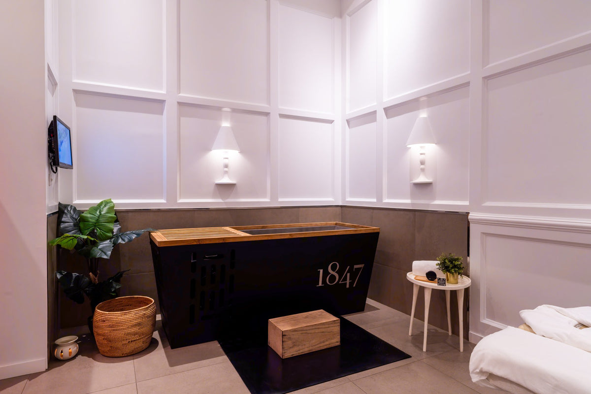 KULA bespoke cold plunge with 1847 branding and infrared sauna, Dubai