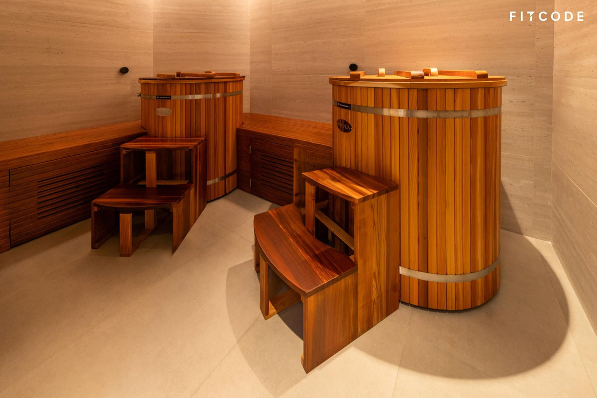 KULA cedar barrel cold plunges installed at FITCODE, Dubai